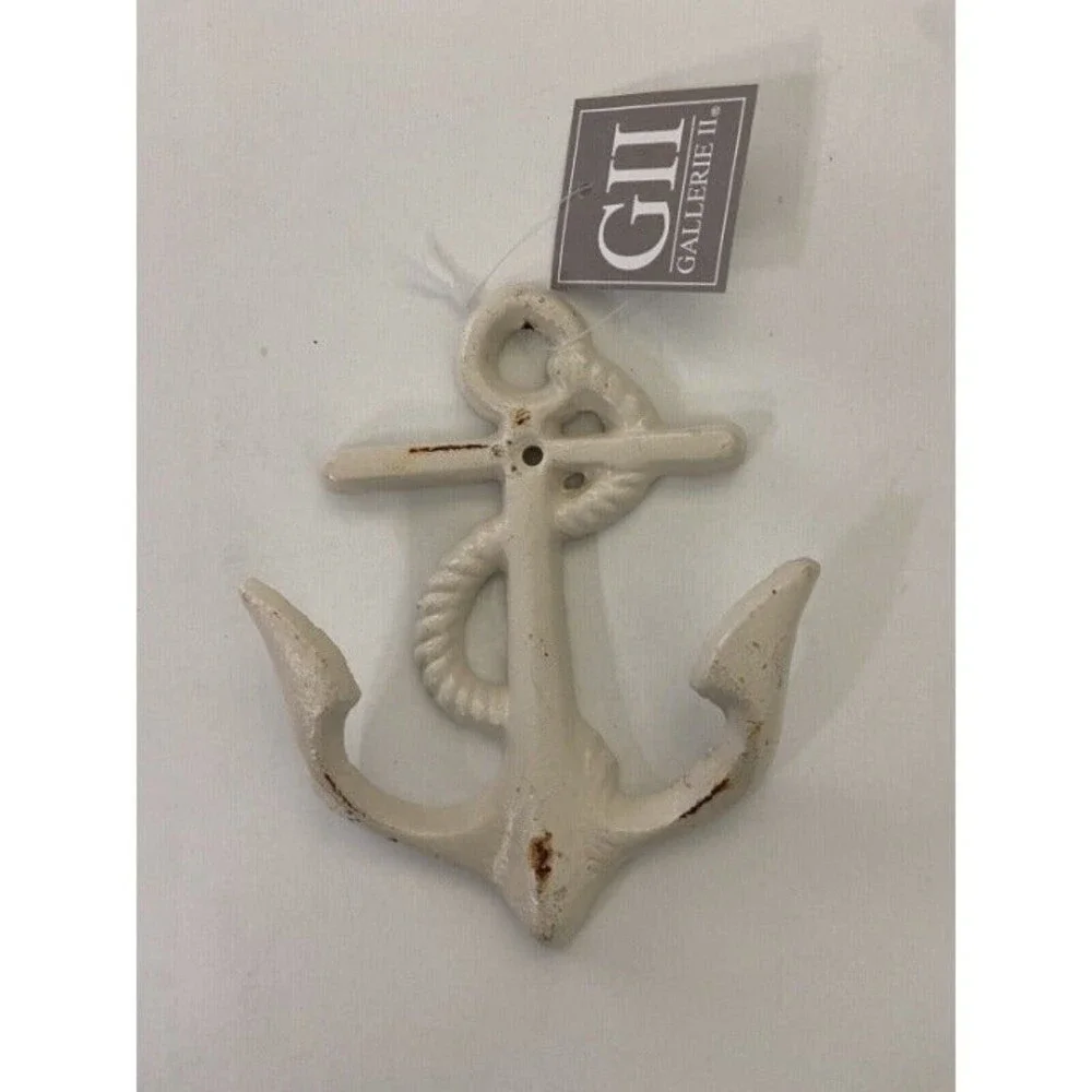 Rusty Off Wall Hook  White Anchor Nautical Cast Iron Kitchen Bathroom